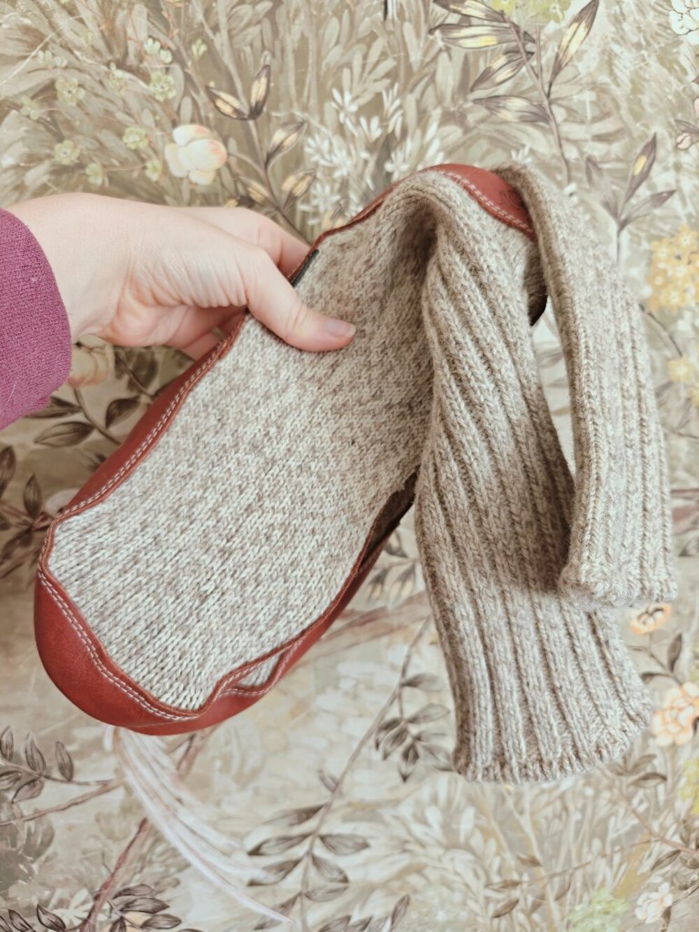 Acorn The Original Ragg Grey Wool Slipper Socks Suede Leather Sz. M 12 - 13